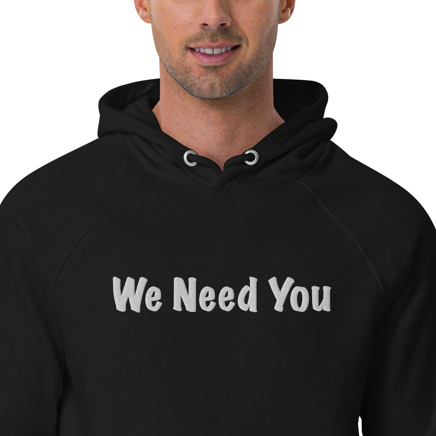 "We Need You" Unisex eco raglan hoodie